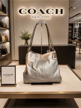 ★ Coach Metallic Champagne Pebble Leather Satchel Shoulder Bag